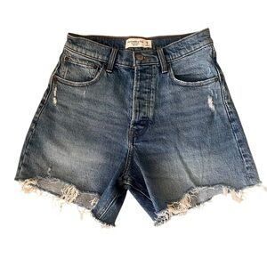 Abercrombie & Fitch Blue Jean Shorts High-Waisted Distressed Medium Wash Size 26